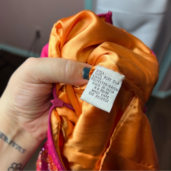 Vintage Andretta Donatello 100% Silk Beaded Slip Gown XS Halter Formal Evening - Picture 16 of 16